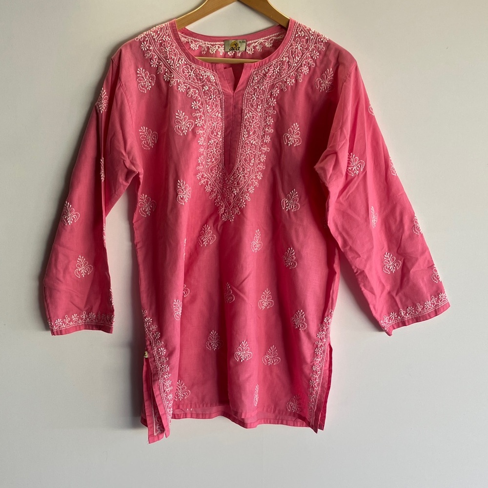 Ada Pink Tunic with White Embroidery